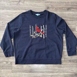 Vintage Penmans Sweater Womens Large Navy Cardinal Bird Sweatshirt Double Collar